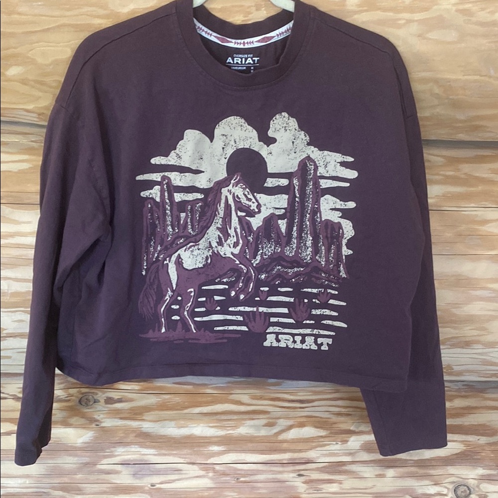 Ariat Women's Long Sleeve Tee - plum with Cream Design